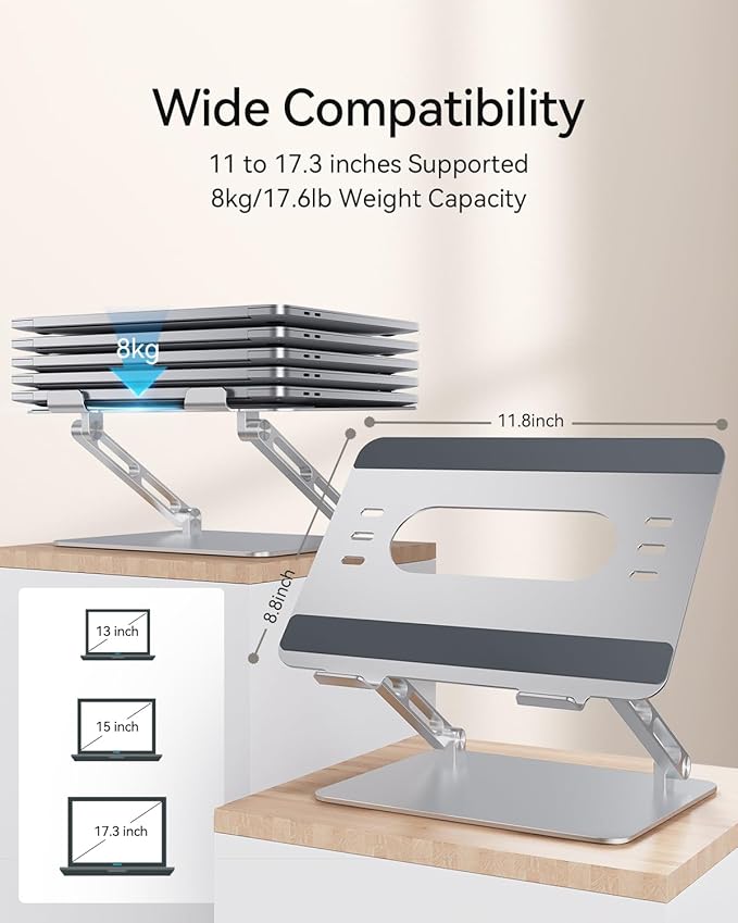 Orlian Foldable Aluminum Laptop Stand for 10 - 17.3" Laptops, Height Adjustable Portable Ergonomic Computer Holder, Space Saving Desk with Heat Dissipation. Compatible with MacBook/Dell/HP etc, Silver | Stands - TrueDesk