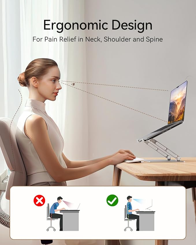 Orlian Foldable Aluminum Laptop Stand for 10 - 17.3" Laptops, Height Adjustable Portable Ergonomic Computer Holder, Space Saving Desk with Heat Dissipation. Compatible with MacBook/Dell/HP etc, Silver | Stands - TrueDesk