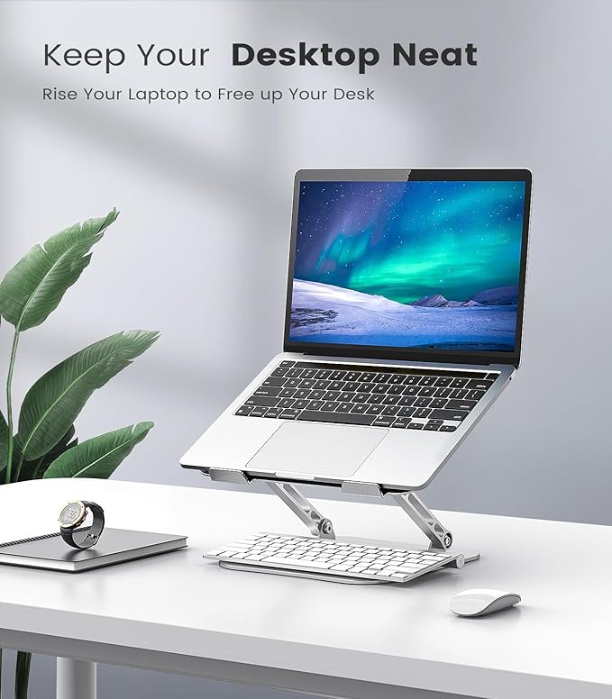 Orlian Laptop Stand Adjustable Computer Stand Sturdy Aluminum Laptop Stand for Desk Foldable Laptop Holder Portable Riser for 11–16 - inch Laptop Notebook Tablet and More, Silver | Stands - TrueDesk