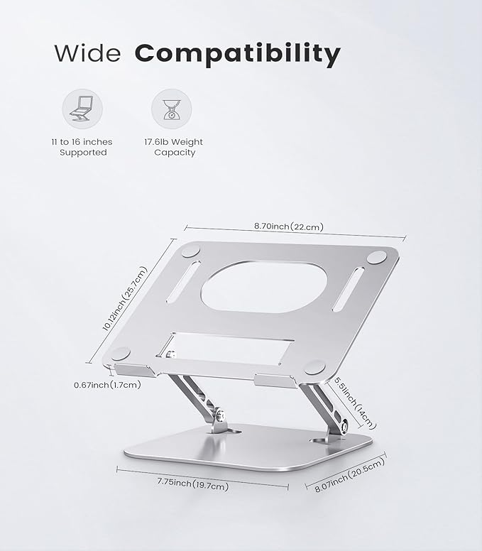 Orlian Laptop Stand Adjustable Computer Stand Sturdy Aluminum Laptop Stand for Desk Foldable Laptop Holder Portable Riser for 11–16 - inch Laptop Notebook Tablet and More, Silver | Stands - TrueDesk