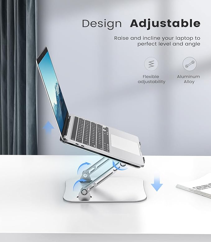 Orlian Laptop Stand Adjustable Computer Stand Sturdy Aluminum Laptop Stand for Desk Foldable Laptop Holder Portable Riser for 11–16 - inch Laptop Notebook Tablet and More, Silver | Stands - TrueDesk