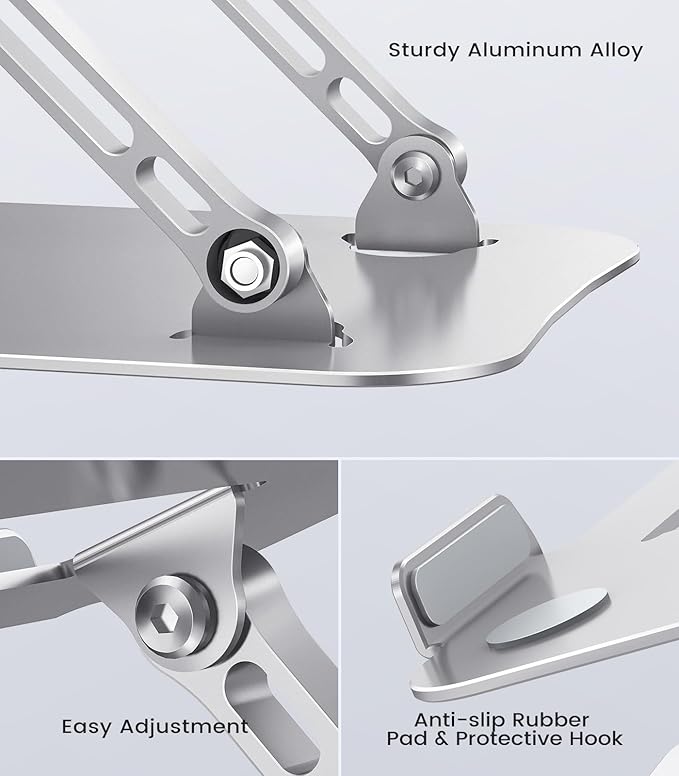 Orlian Laptop Stand Adjustable Computer Stand Sturdy Aluminum Laptop Stand for Desk Foldable Laptop Holder Portable Riser for 11–16 - inch Laptop Notebook Tablet and More, Silver | Stands - TrueDesk