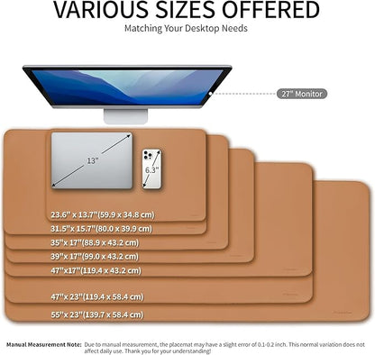 Oversized Non - Slip Desk Pad Protector with Premium Gift Box – Vegan Leather Waterproof Laptop Mat for Keyboard & Mouse, Grips Desk Firmly – Large Office Pad– Caramel Brown | Desk Pads Blotters - TrueDesk
