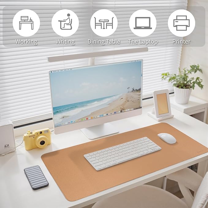 Oversized Non - Slip Desk Pad Protector with Premium Gift Box – Vegan Leather Waterproof Laptop Mat for Keyboard & Mouse, Grips Desk Firmly – Large Office Pad– Caramel Brown | Desk Pads Blotters - TrueDesk