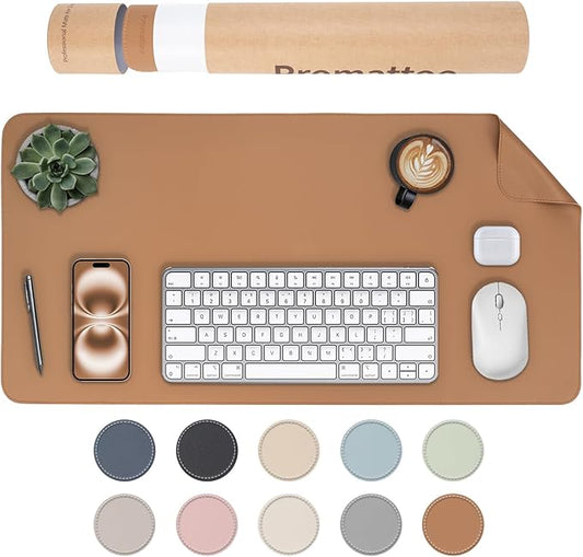 Oversized Non - Slip Desk Pad Protector with Premium Gift Box – Vegan Leather Waterproof Laptop Mat for Keyboard & Mouse, Grips Desk Firmly – Large Office Pad– Caramel Brown | Desk Pads Blotters - TrueDesk
