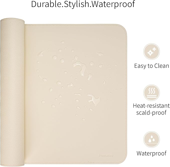 Oversized Non - Slip Desk Pad Protector with Premium Gift Box – Vegan Leather Waterproof Laptop Mat for Keyboard & Mouse, Grips Desk Firmly – Large Office Pad– Creamy White | Desk Pads Blotters - TrueDesk
