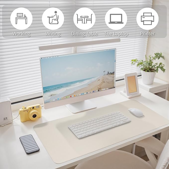 Oversized Non - Slip Desk Pad Protector with Premium Gift Box – Vegan Leather Waterproof Laptop Mat for Keyboard & Mouse, Grips Desk Firmly – Large Office Pad– Creamy White | Desk Pads Blotters - TrueDesk
