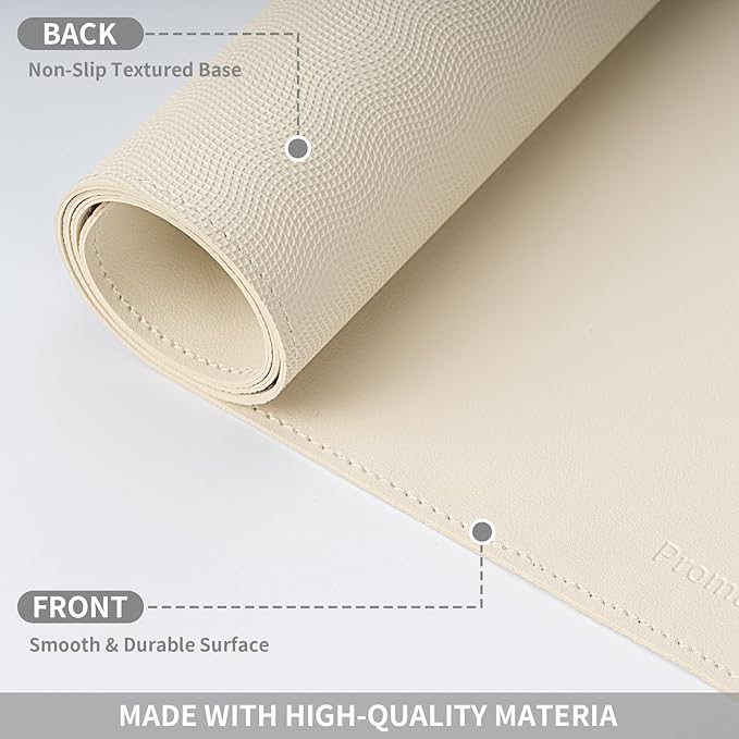 Oversized Non - Slip Desk Pad Protector with Premium Gift Box – Vegan Leather Waterproof Laptop Mat for Keyboard & Mouse, Grips Desk Firmly – Large Office Pad– Creamy White | Desk Pads Blotters - TrueDesk