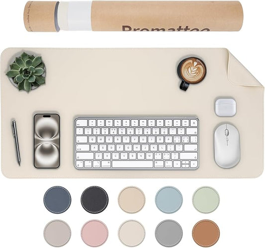 Oversized Non - Slip Desk Pad Protector with Premium Gift Box – Vegan Leather Waterproof Laptop Mat for Keyboard & Mouse, Grips Desk Firmly – Large Office Pad– Creamy White | Desk Pads Blotters - TrueDesk