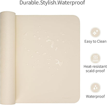 Oversized Non - Slip Desk Pad Protector with Premium Gift Box – Vegan Leather Waterproof Laptop Mat for Keyboard & Mouse, Grips Desk Firmly – Large Office Pad– Creamy White | Desk Pads Blotters - TrueDesk