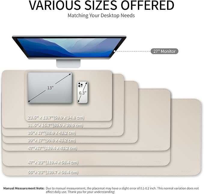 Oversized Non - Slip Desk Pad Protector with Premium Gift Box – Vegan Leather Waterproof Laptop Mat for Keyboard & Mouse, Grips Desk Firmly – Large Office Pad– Creamy White | Desk Pads Blotters - TrueDesk