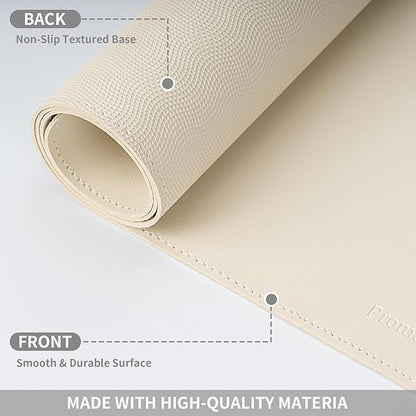 Oversized Non - Slip Desk Pad Protector with Premium Gift Box – Vegan Leather Waterproof Laptop Mat for Keyboard & Mouse, Grips Desk Firmly – Large Office Pad– Creamy White | Desk Pads Blotters - TrueDesk
