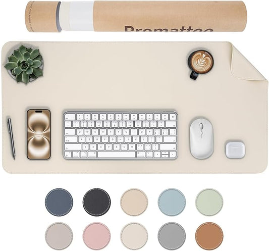 Oversized Non - Slip Desk Pad Protector with Premium Gift Box – Vegan Leather Waterproof Laptop Mat for Keyboard & Mouse, Grips Desk Firmly – Large Office Pad– Creamy White | Desk Pads Blotters - TrueDesk