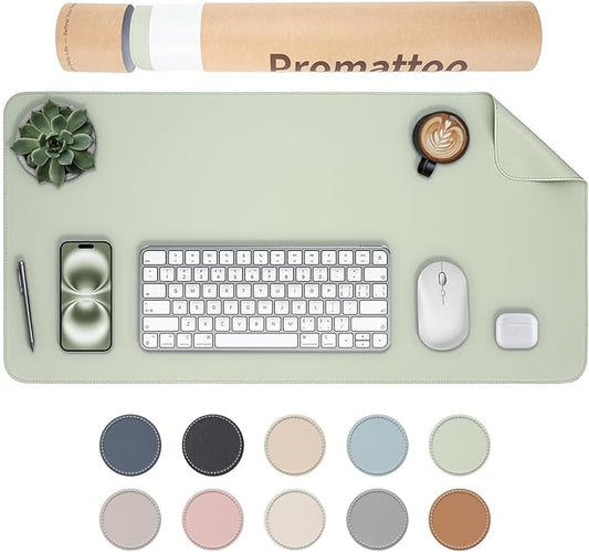Oversized Non - Slip Desk Pad Protector with Premium Gift Box – Vegan Leather Waterproof Laptop Mat for Keyboard & Mouse, Grips Desk Firmly – Large Office Pad– Matcha Green | Desk Pads Blotters - TrueDesk