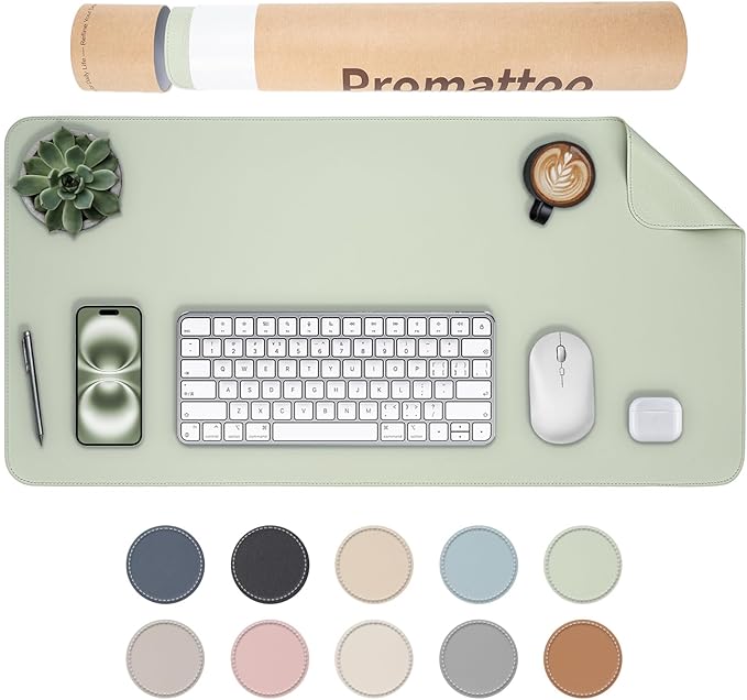 Oversized Non - Slip Desk Pad Protector with Premium Gift Box – Vegan Leather Waterproof Laptop Mat for Keyboard & Mouse, Grips Desk Firmly – Large Office Pad– Matcha Green | Desk Pads Blotters - TrueDesk