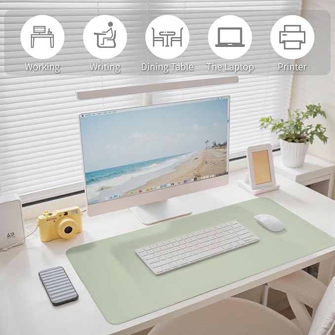 Oversized Non - Slip Desk Pad Protector with Premium Gift Box – Vegan Leather Waterproof Laptop Mat for Keyboard & Mouse, Grips Desk Firmly – Large Office Pad– Matcha Green | Desk Pads Blotters - TrueDesk