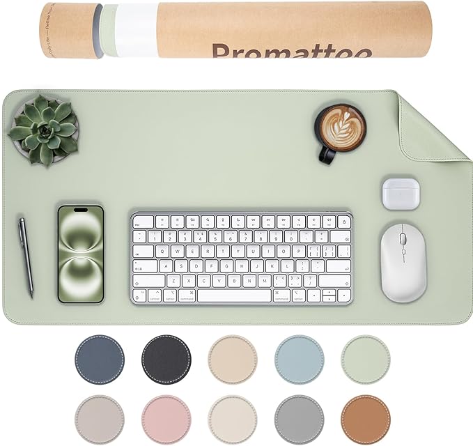 Oversized Non - Slip Desk Pad Protector with Premium Gift Box – Vegan Leather Waterproof Laptop Mat for Keyboard & Mouse, Grips Desk Firmly – Large Office Pad– Matcha Green | Desk Pads Blotters - TrueDesk