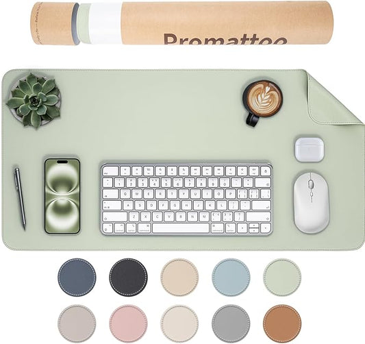 Oversized Non - Slip Desk Pad Protector with Premium Gift Box – Vegan Leather Waterproof Laptop Mat for Keyboard & Mouse, Grips Desk Firmly – Large Office Pad– Matcha Green | Desk Pads Blotters - TrueDesk