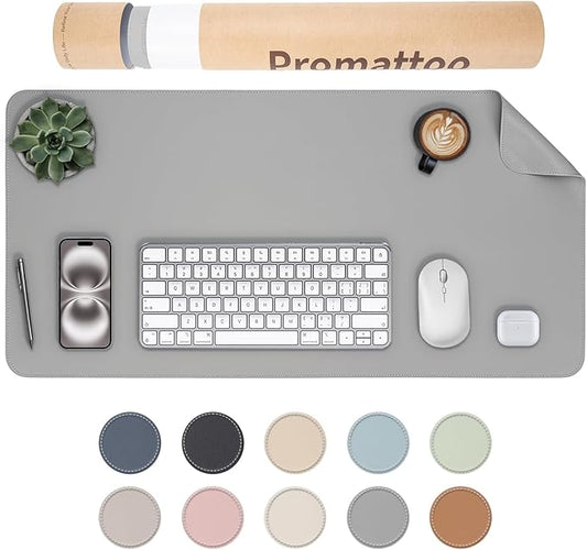 Oversized Non - Slip Desk Pad Protector with Premium Gift Box – Vegan Leather Waterproof Laptop Mat for Keyboard & Mouse, Grips Desk Firmly – Large Office Pad– Mist Gray | Desk Pads Blotters - TrueDesk