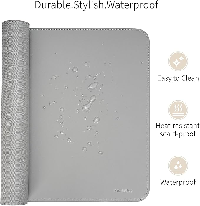 Oversized Non - Slip Desk Pad Protector with Premium Gift Box – Vegan Leather Waterproof Laptop Mat for Keyboard & Mouse, Grips Desk Firmly – Large Office Pad– Mist Gray | Desk Pads Blotters - TrueDesk
