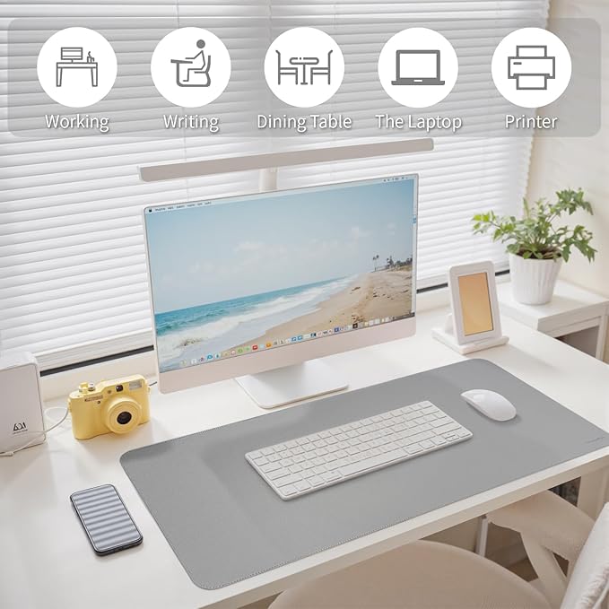 Oversized Non - Slip Desk Pad Protector with Premium Gift Box – Vegan Leather Waterproof Laptop Mat for Keyboard & Mouse, Grips Desk Firmly – Large Office Pad– Mist Gray | Desk Pads Blotters - TrueDesk