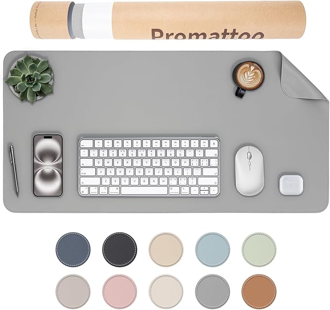 Oversized Non - Slip Desk Pad Protector with Premium Gift Box – Vegan Leather Waterproof Laptop Mat for Keyboard & Mouse, Grips Desk Firmly – Large Office Pad– Mist Gray | Desk Pads Blotters - TrueDesk