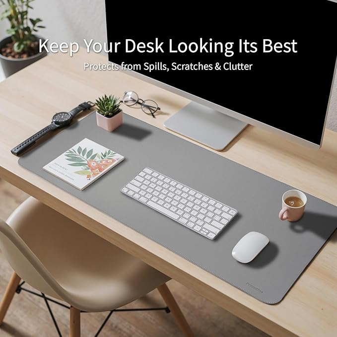 Oversized Non - Slip Desk Pad Protector with Premium Gift Box – Vegan Leather Waterproof Laptop Mat for Keyboard & Mouse, Grips Desk Firmly – Large Office Pad– Mist Gray | Desk Pads Blotters - TrueDesk
