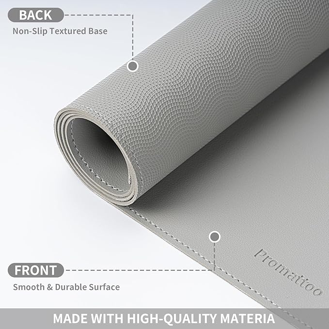 Oversized Non - Slip Desk Pad Protector with Premium Gift Box – Vegan Leather Waterproof Laptop Mat for Keyboard & Mouse, Grips Desk Firmly – Large Office Pad– Mist Gray | Desk Pads Blotters - TrueDesk