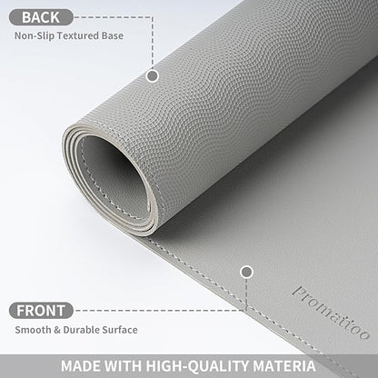 Oversized Non - Slip Desk Pad Protector with Premium Gift Box – Vegan Leather Waterproof Laptop Mat for Keyboard & Mouse, Grips Desk Firmly – Large Office Pad– Mist Gray | Desk Pads Blotters - TrueDesk