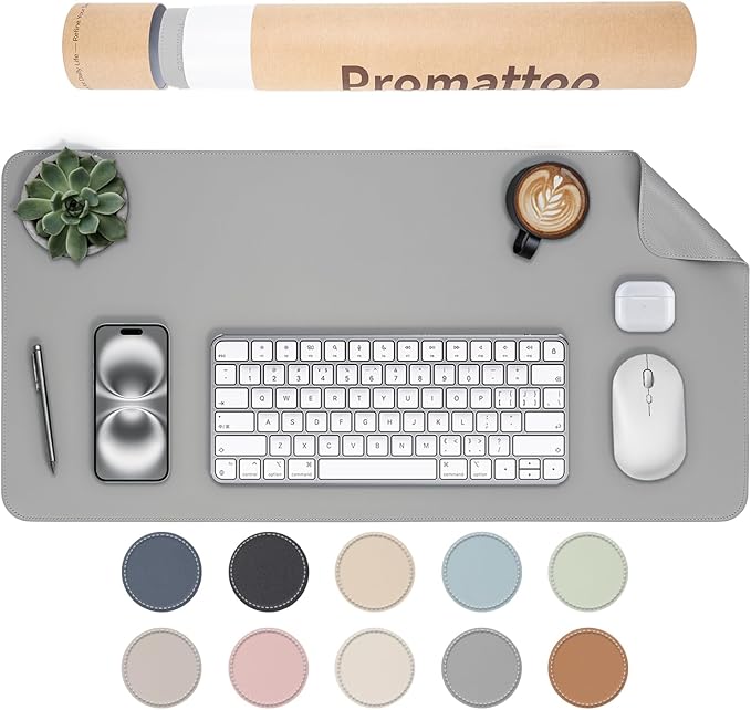 Oversized Non - Slip Desk Pad Protector with Premium Gift Box – Vegan Leather Waterproof Laptop Mat for Keyboard & Mouse, Grips Desk Firmly – Large Office Pad– Mist Gray | Desk Pads Blotters - TrueDesk