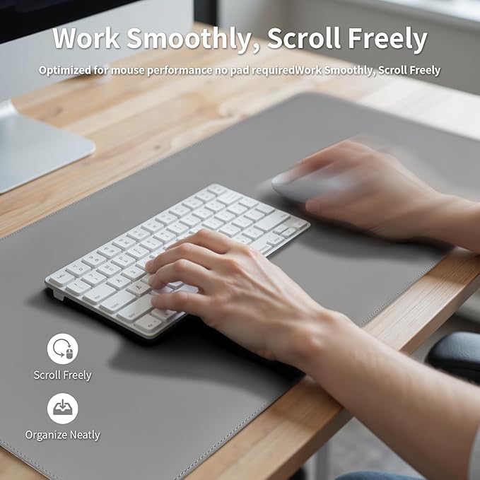 Oversized Non - Slip Desk Pad Protector with Premium Gift Box – Vegan Leather Waterproof Laptop Mat for Keyboard & Mouse, Grips Desk Firmly – Large Office Pad– Mist Gray | Desk Pads Blotters - TrueDesk