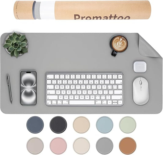 Oversized Non - Slip Desk Pad Protector with Premium Gift Box – Vegan Leather Waterproof Laptop Mat for Keyboard & Mouse, Grips Desk Firmly – Large Office Pad– Mist Gray | Desk Pads Blotters - TrueDesk