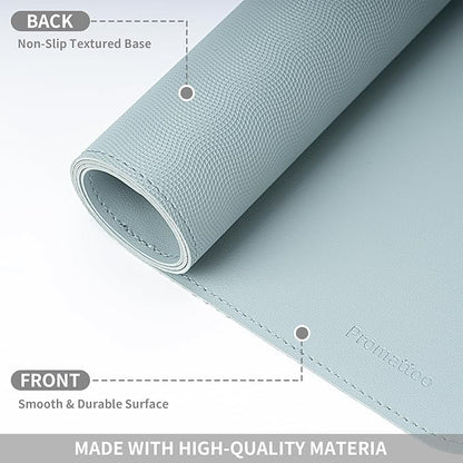 Oversized Non - Slip Desk Pad Protector with Premium Gift Box – Vegan Leather Waterproof Laptop Mat for Keyboard & Mouse, Grips Desk Firmly – Large Office Pad– Morning Fog Blue | Desk Pads Blotters - TrueDesk