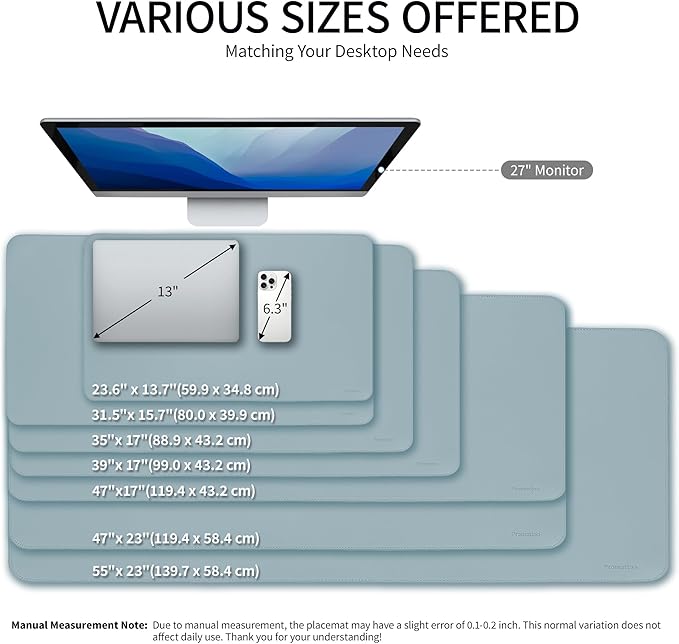 Oversized Non - Slip Desk Pad Protector with Premium Gift Box – Vegan Leather Waterproof Laptop Mat for Keyboard & Mouse, Grips Desk Firmly – Large Office Pad– Morning Fog Blue | Desk Pads Blotters - TrueDesk