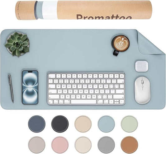 Oversized Non - Slip Desk Pad Protector with Premium Gift Box – Vegan Leather Waterproof Laptop Mat for Keyboard & Mouse, Grips Desk Firmly – Large Office Pad– Morning Fog Blue | Desk Pads Blotters - TrueDesk
