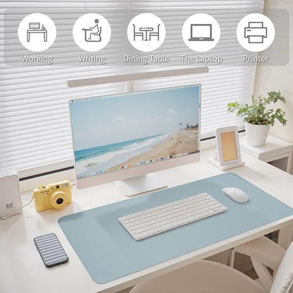 Oversized Non - Slip Desk Pad Protector with Premium Gift Box – Vegan Leather Waterproof Laptop Mat for Keyboard & Mouse, Grips Desk Firmly – Large Office Pad– Morning Fog Blue | Desk Pads Blotters - TrueDesk