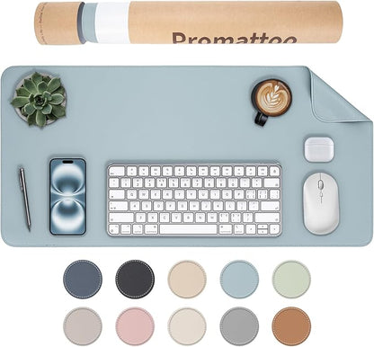 Oversized Non - Slip Desk Pad Protector with Premium Gift Box – Vegan Leather Waterproof Laptop Mat for Keyboard & Mouse, Grips Desk Firmly – Large Office Pad– Morning Fog Blue | Desk Pads Blotters - TrueDesk