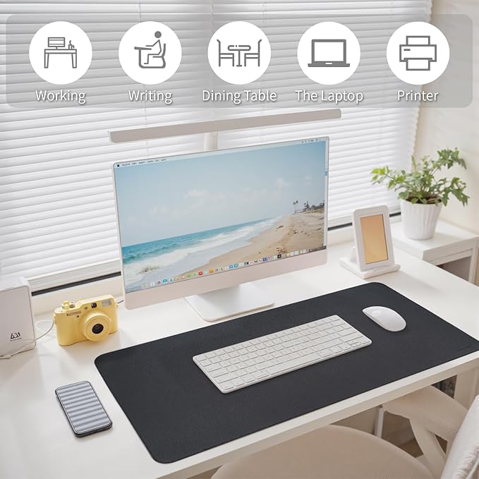 Oversized Non - Slip Desk Pad Protector with Premium Gift Box – Vegan Leather Waterproof Laptop Mat for Keyboard & Mouse, Grips Desk Firmly – Large Office Pad– Obsidian Black | Desk Pads Blotters - TrueDesk