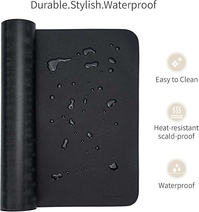 Oversized Non - Slip Desk Pad Protector with Premium Gift Box – Vegan Leather Waterproof Laptop Mat for Keyboard & Mouse, Grips Desk Firmly – Large Office Pad– Obsidian Black | Desk Pads Blotters - TrueDesk