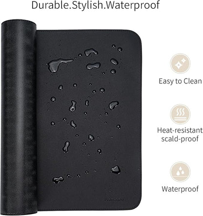Oversized Non - Slip Desk Pad Protector with Premium Gift Box – Vegan Leather Waterproof Laptop Mat for Keyboard & Mouse, Grips Desk Firmly – Large Office Pad– Obsidian Black | Desk Pads Blotters - TrueDesk