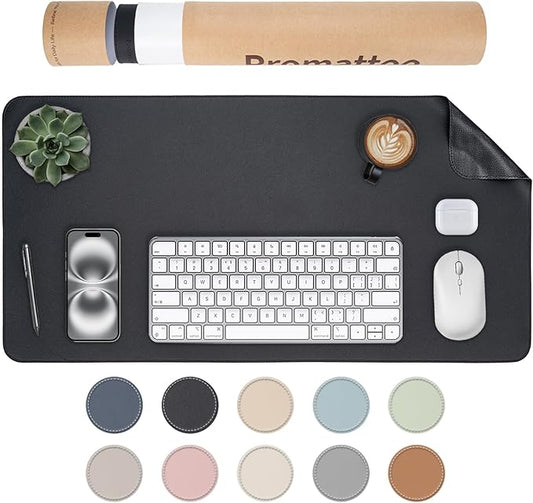 Oversized Non - Slip Desk Pad Protector with Premium Gift Box – Vegan Leather Waterproof Laptop Mat for Keyboard & Mouse, Grips Desk Firmly – Large Office Pad– Obsidian Black | Desk Pads Blotters - TrueDesk