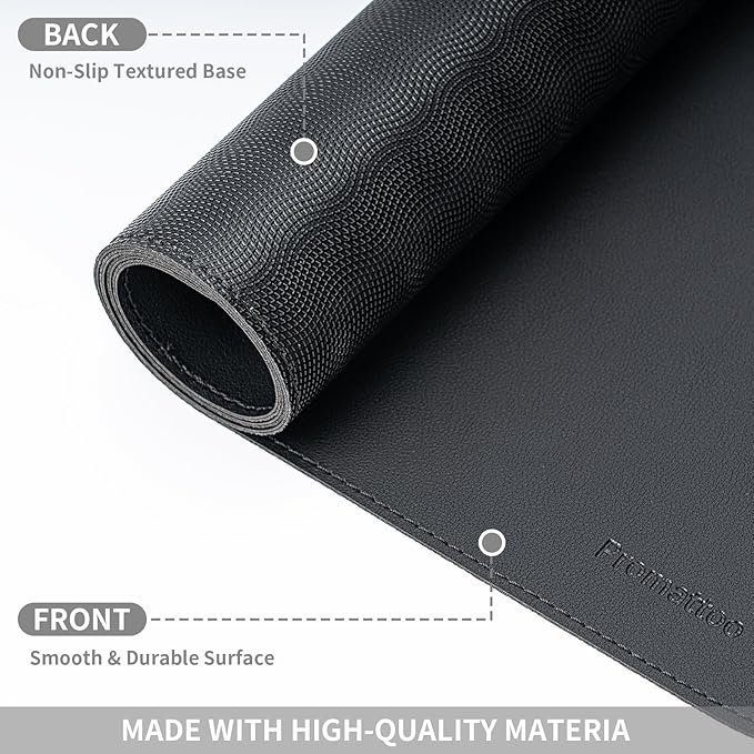 Oversized Non - Slip Desk Pad Protector with Premium Gift Box – Vegan Leather Waterproof Laptop Mat for Keyboard & Mouse, Grips Desk Firmly – Large Office Pad– Obsidian Black | Desk Pads Blotters - TrueDesk