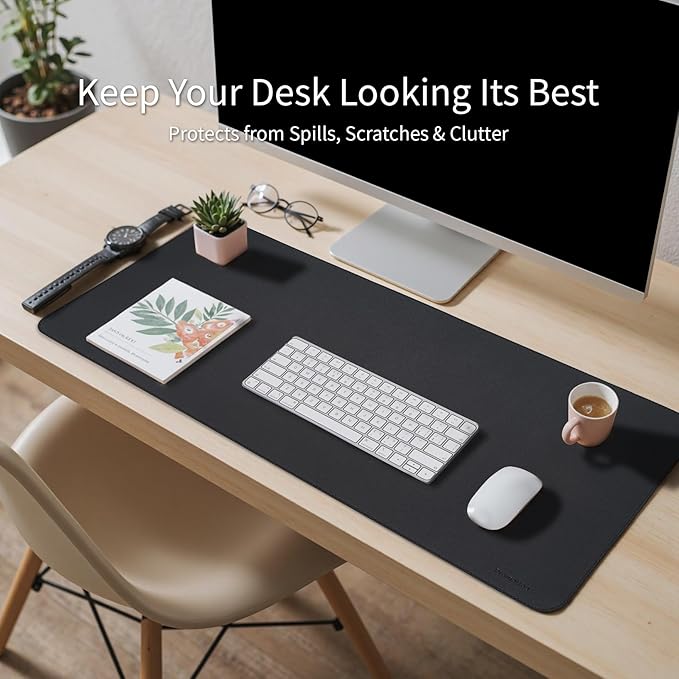 Oversized Non - Slip Desk Pad Protector with Premium Gift Box – Vegan Leather Waterproof Laptop Mat for Keyboard & Mouse, Grips Desk Firmly – Large Office Pad– Obsidian Black | Desk Pads Blotters - TrueDesk