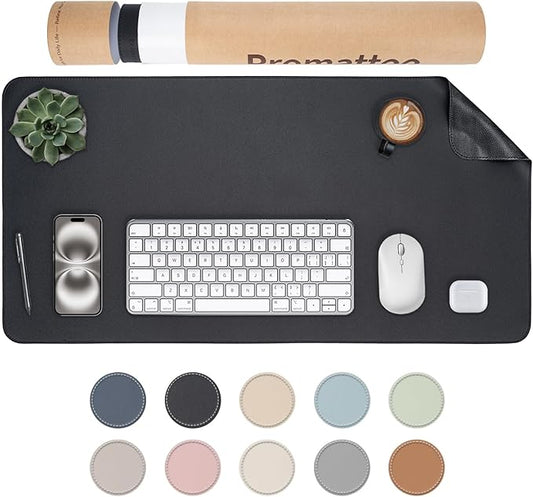 Oversized Non - Slip Desk Pad Protector with Premium Gift Box – Vegan Leather Waterproof Laptop Mat for Keyboard & Mouse, Grips Desk Firmly – Large Office Pad– Obsidian Black | Desk Pads Blotters - TrueDesk
