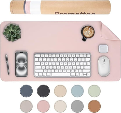 Oversized Non - Slip Desk Pad Protector with Premium Gift Box – Vegan Leather Waterproof Laptop Mat for Keyboard & Mouse, Grips Desk Firmly – Large Office Pad– Sakura Pink | Desk Pads Blotters - TrueDesk