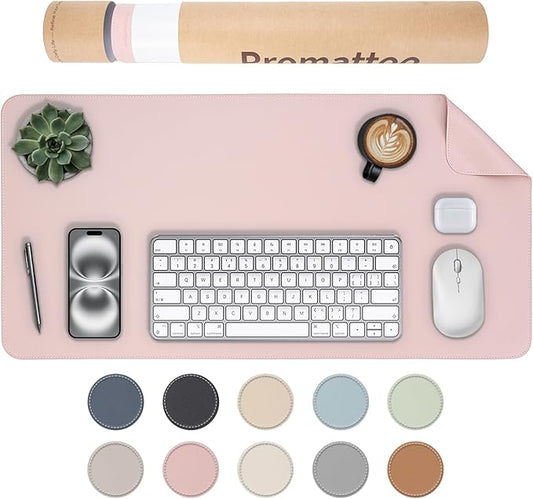 Oversized Non - Slip Desk Pad Protector with Premium Gift Box – Vegan Leather Waterproof Laptop Mat for Keyboard & Mouse, Grips Desk Firmly – Large Office Pad– Sakura Pink | Desk Pads Blotters - TrueDesk