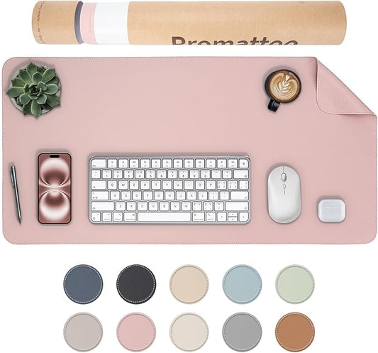 Oversized Non - Slip Desk Pad Protector with Premium Gift Box – Vegan Leather Waterproof Laptop Mat for Keyboard & Mouse, Grips Desk Firmly – Large Office Pad– Sakura Pink | Desk Pads Blotters - TrueDesk