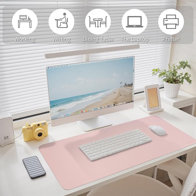 Oversized Non - Slip Desk Pad Protector with Premium Gift Box – Vegan Leather Waterproof Laptop Mat for Keyboard & Mouse, Grips Desk Firmly – Large Office Pad– Sakura Pink | Desk Pads Blotters - TrueDesk