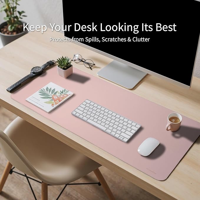 Oversized Non - Slip Desk Pad Protector with Premium Gift Box – Vegan Leather Waterproof Laptop Mat for Keyboard & Mouse, Grips Desk Firmly – Large Office Pad– Sakura Pink | Desk Pads Blotters - TrueDesk