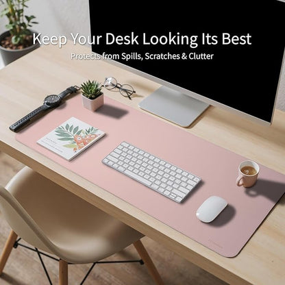 Oversized Non - Slip Desk Pad Protector with Premium Gift Box – Vegan Leather Waterproof Laptop Mat for Keyboard & Mouse, Grips Desk Firmly – Large Office Pad– Sakura Pink | Desk Pads Blotters - TrueDesk